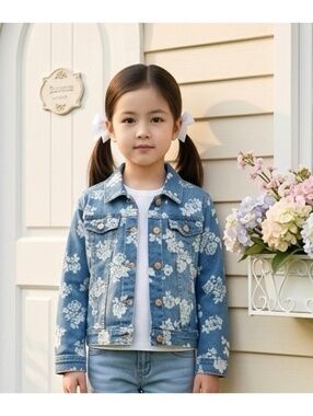 beautees Girls' Floral Print Denim Jacket Size L (6X)